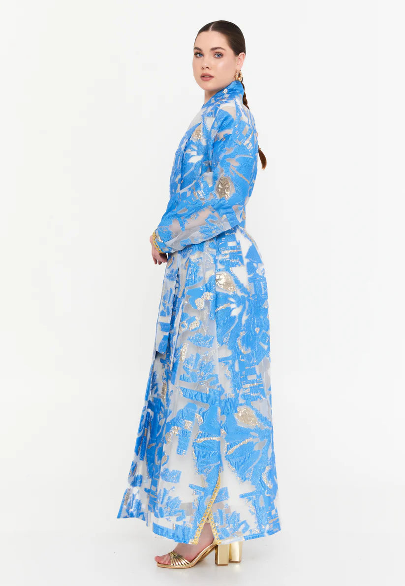 The Illuminated Tulle Wrap Abaya - Blue