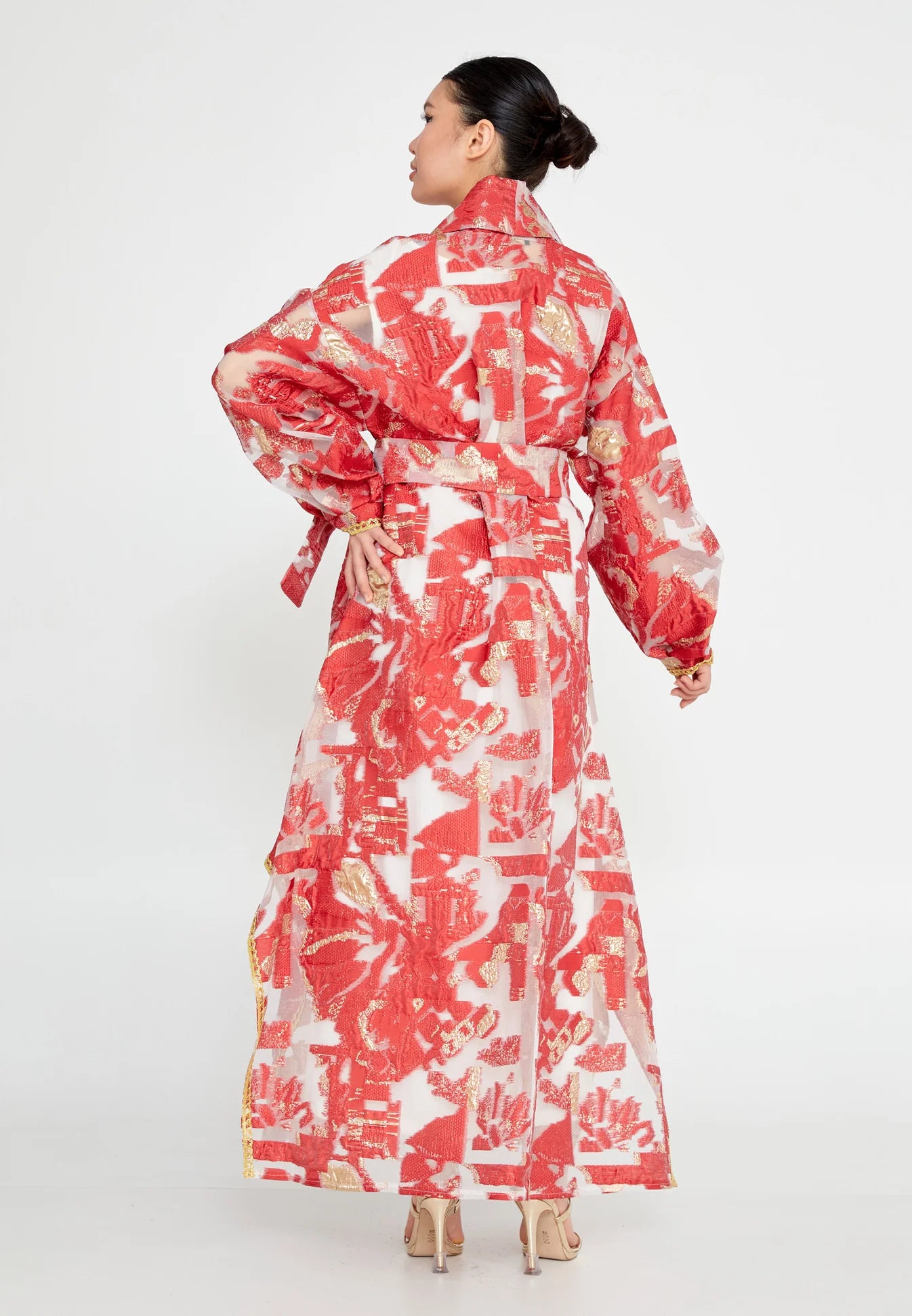 The Illuminated Tulle Wrap Abaya - Red
