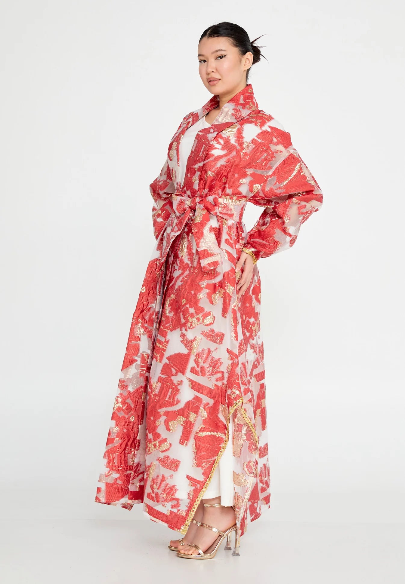 The Illuminated Tulle Wrap Abaya - Red