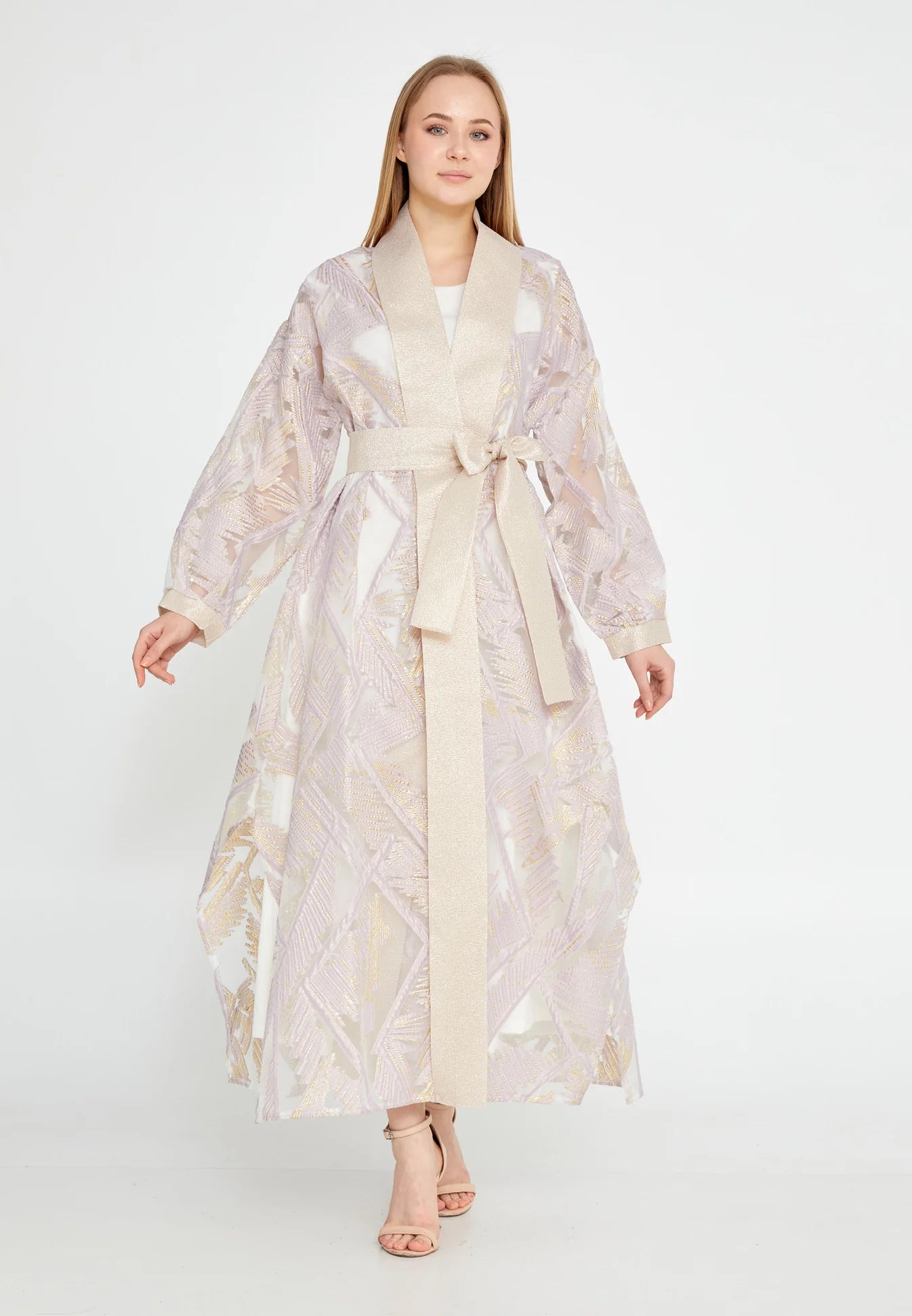 The Pink & Gold Textured Tulle Abaya