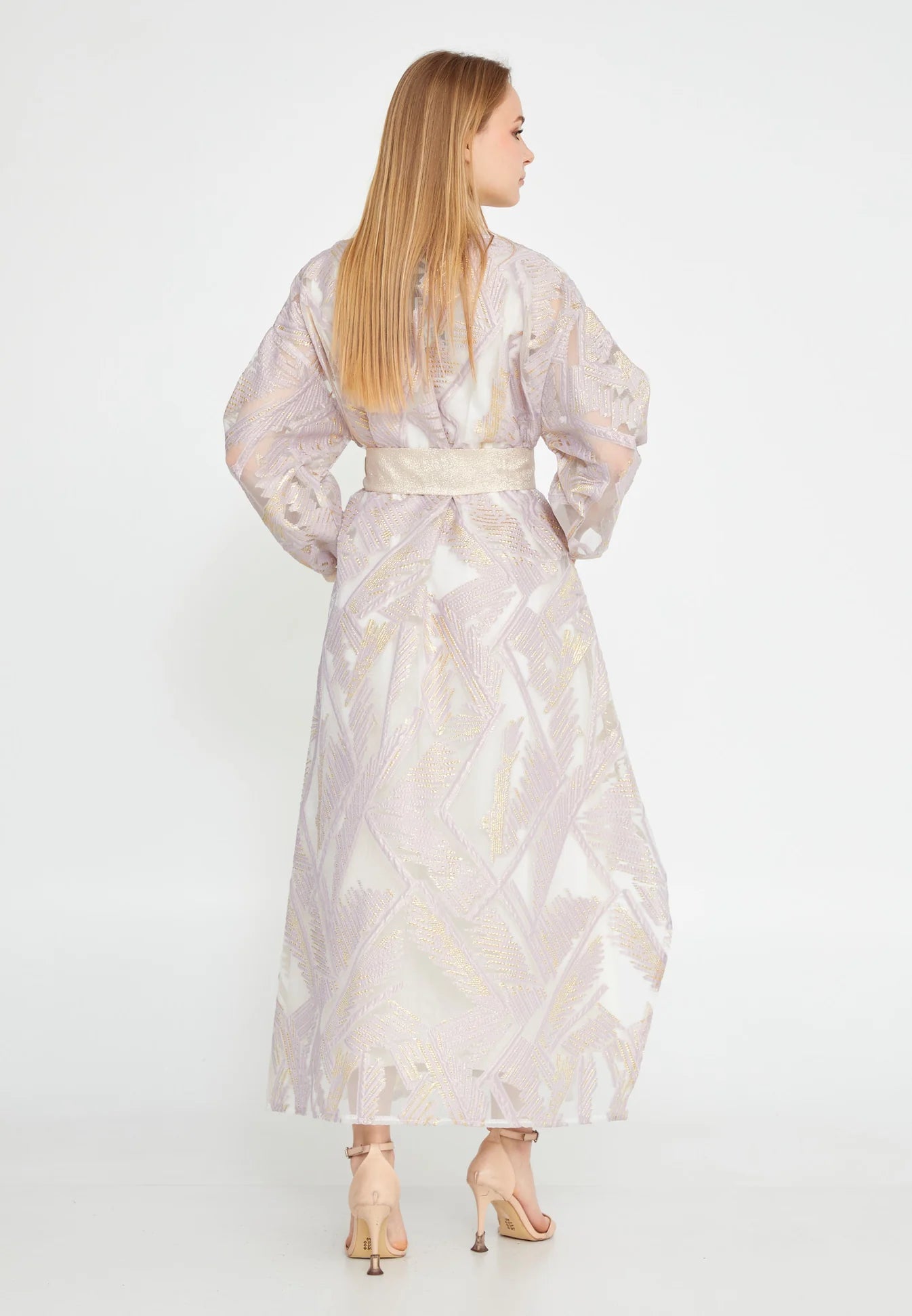 The Pink & Gold Textured Tulle Abaya