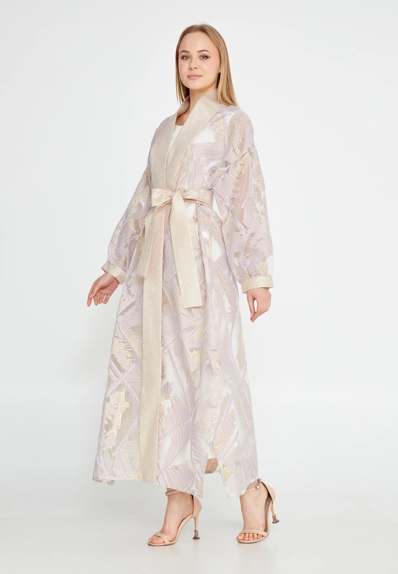 The Pink & Gold Textured Tulle Abaya