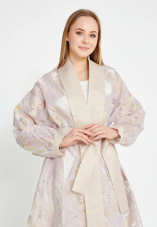 The Pink & Gold Textured Tulle Abaya
