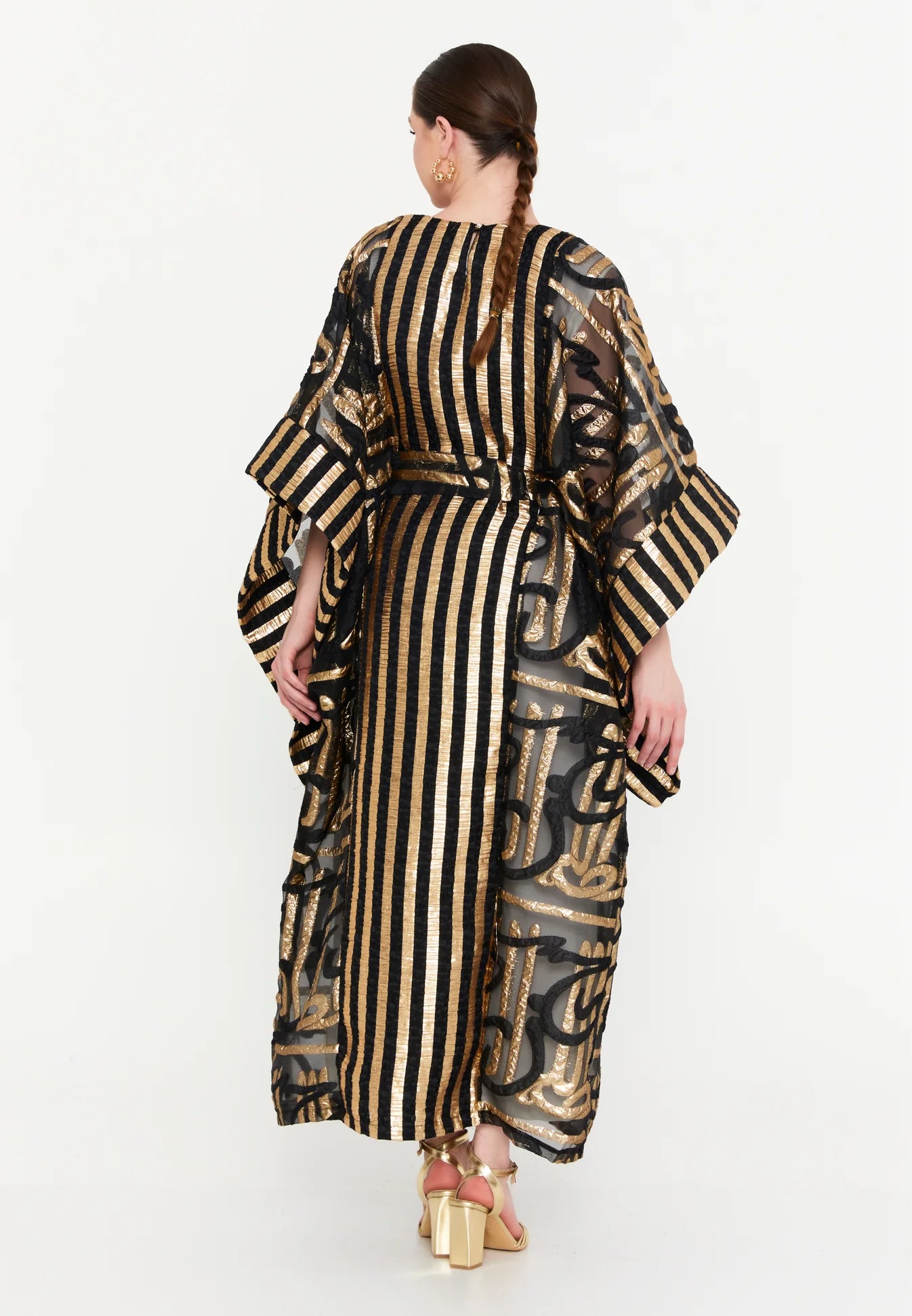 The Glimmering Striped & Textured Polyester Abaya