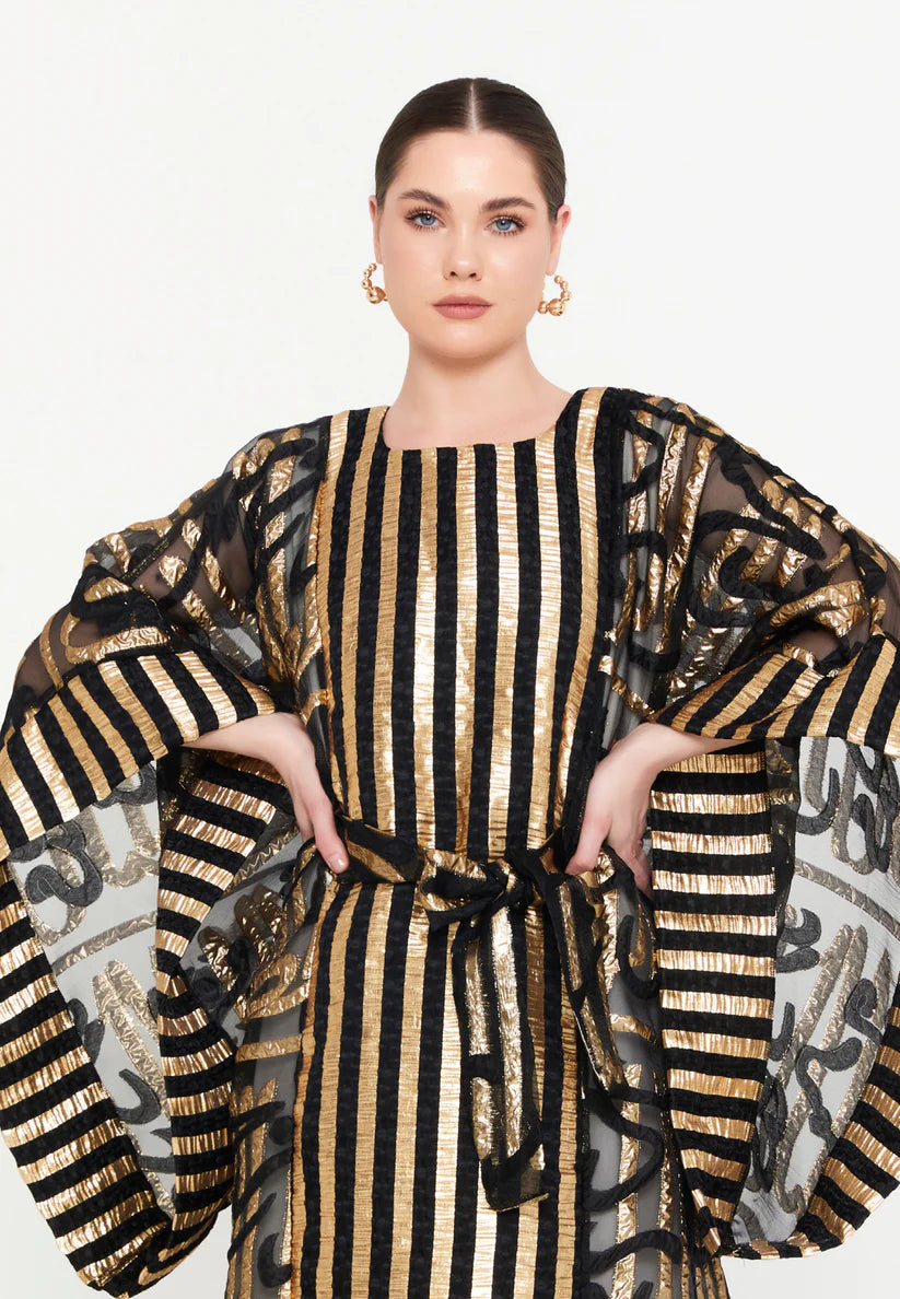 The Glimmering Striped & Textured Polyester Abaya
