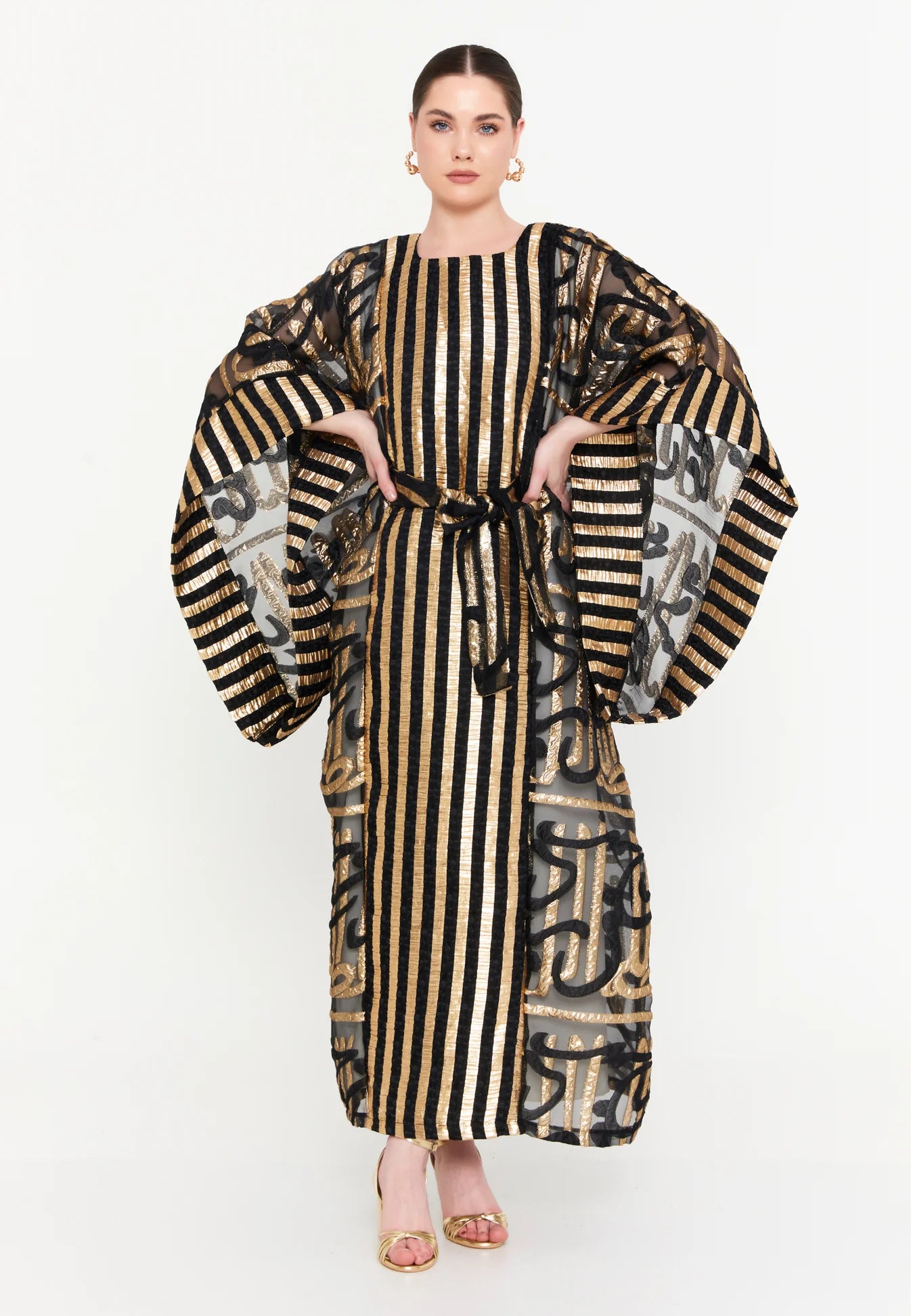 The Glimmering Striped & Textured Polyester Abaya