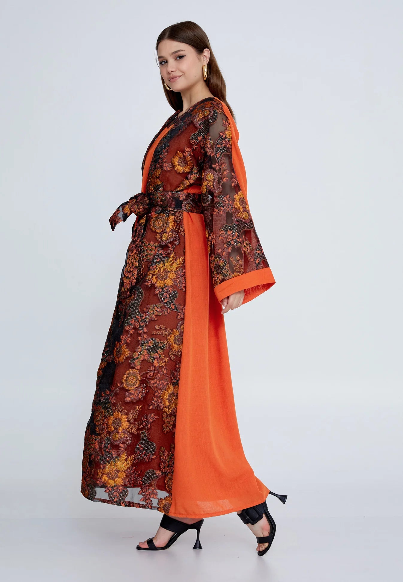 The Floral Tulle Overlay Abaya Set