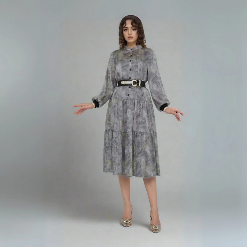 The Printed Tiered Dress with Contrast Belt