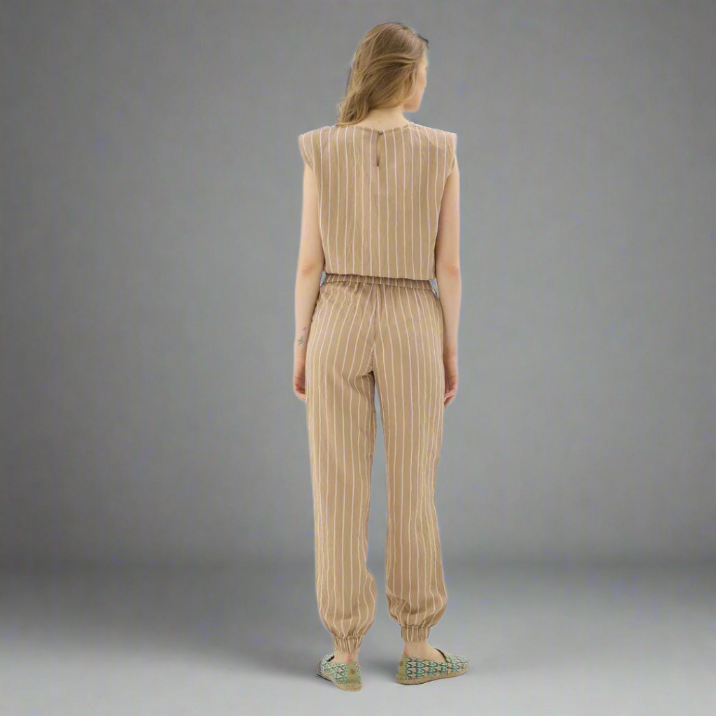 Pinstripe Structured Trousers - Light Brown