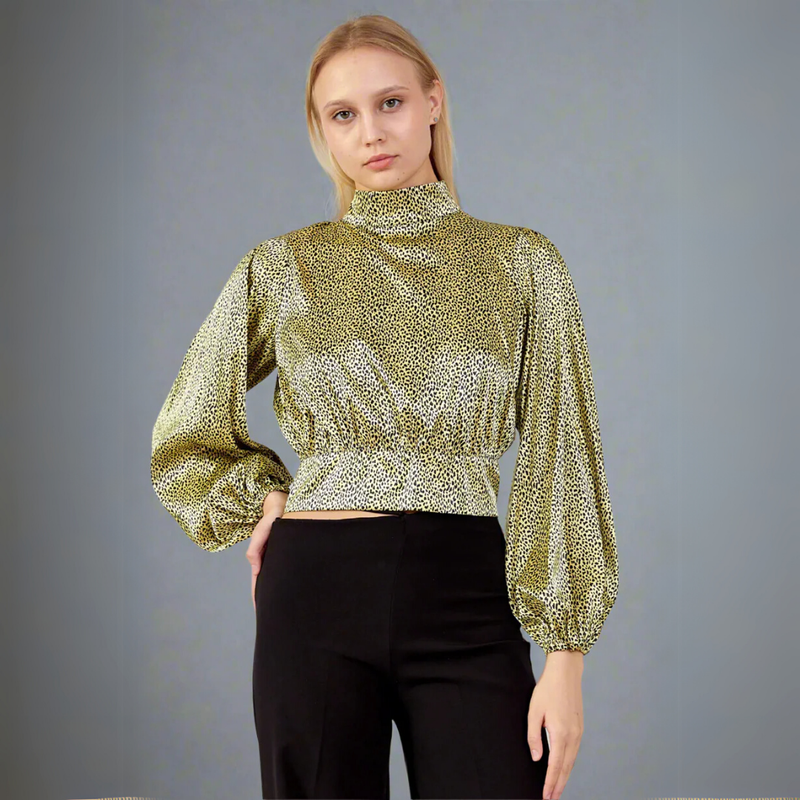 The Printed Open-Back Blouse with Voluminous Sleeves - Yellow