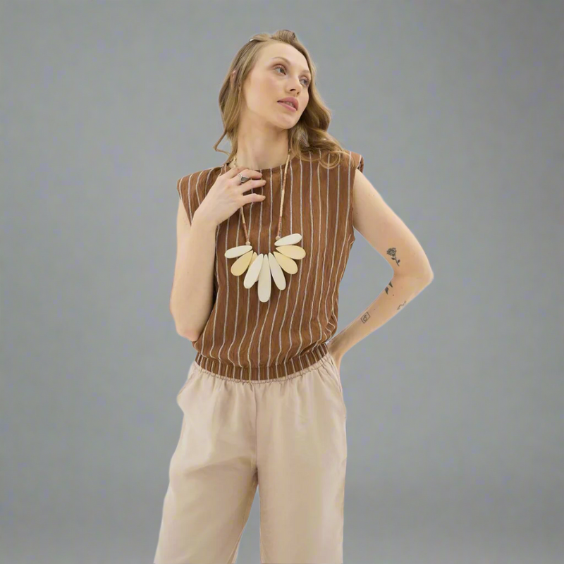 Pinstripe Sleeveless Top - Dark Brown