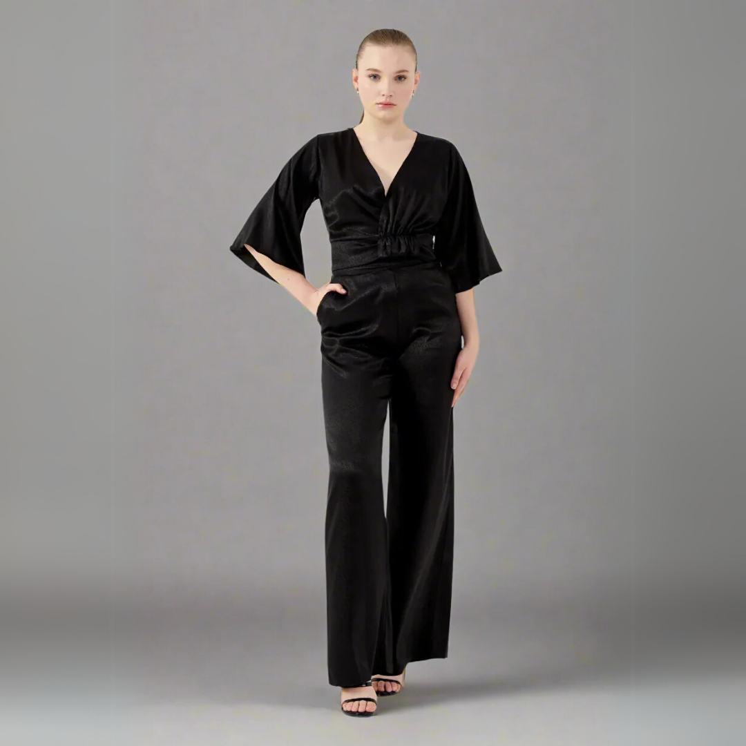 The Lustrous Draped V-Neck Kimono Blouse Top