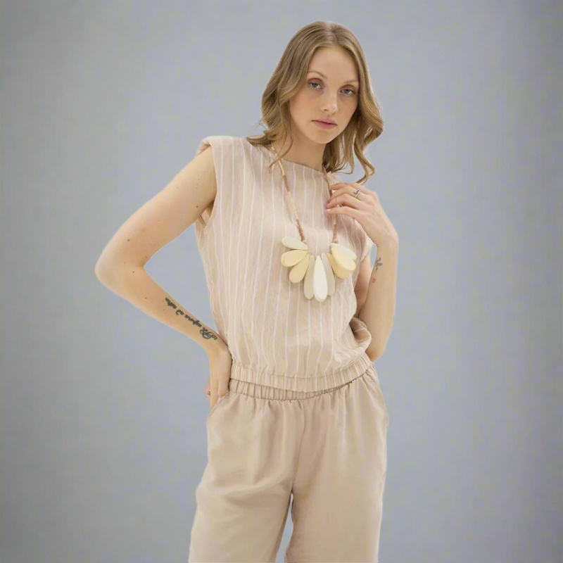 Pinstripe Sleeveless Top - Beige