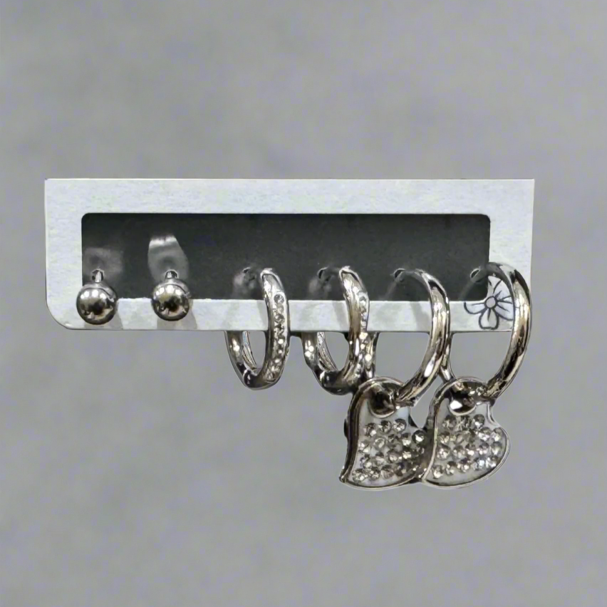 Three-Piece Sterling Silver-Tone Earring Set