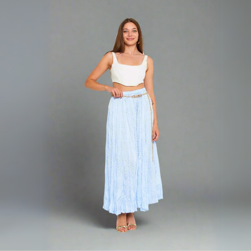 The Crinkled Sky Blue Maxi Skirt