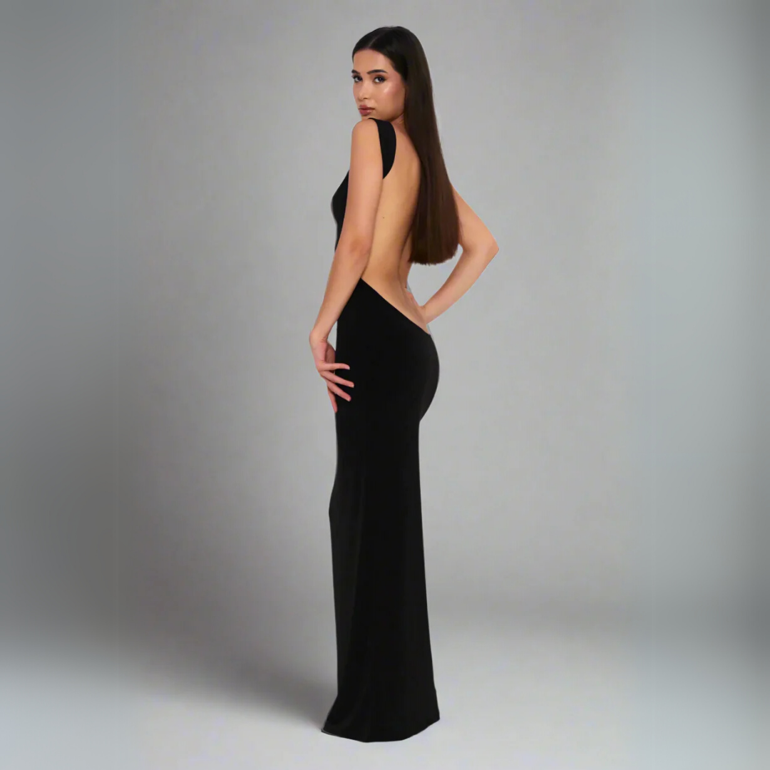 The Sculptural Open-Back Maxi Dress - Black