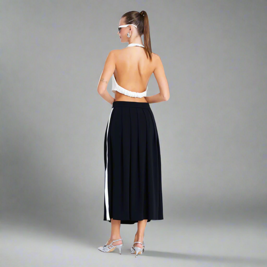 The Pleated Midi Skirt with Contrast Side Stripe