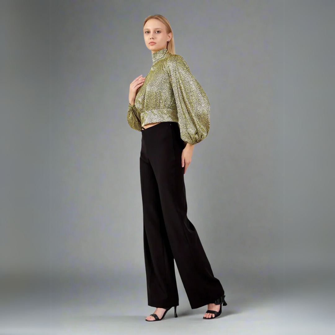 The Printed Open-Back Blouse with Voluminous Sleeves - Yellow