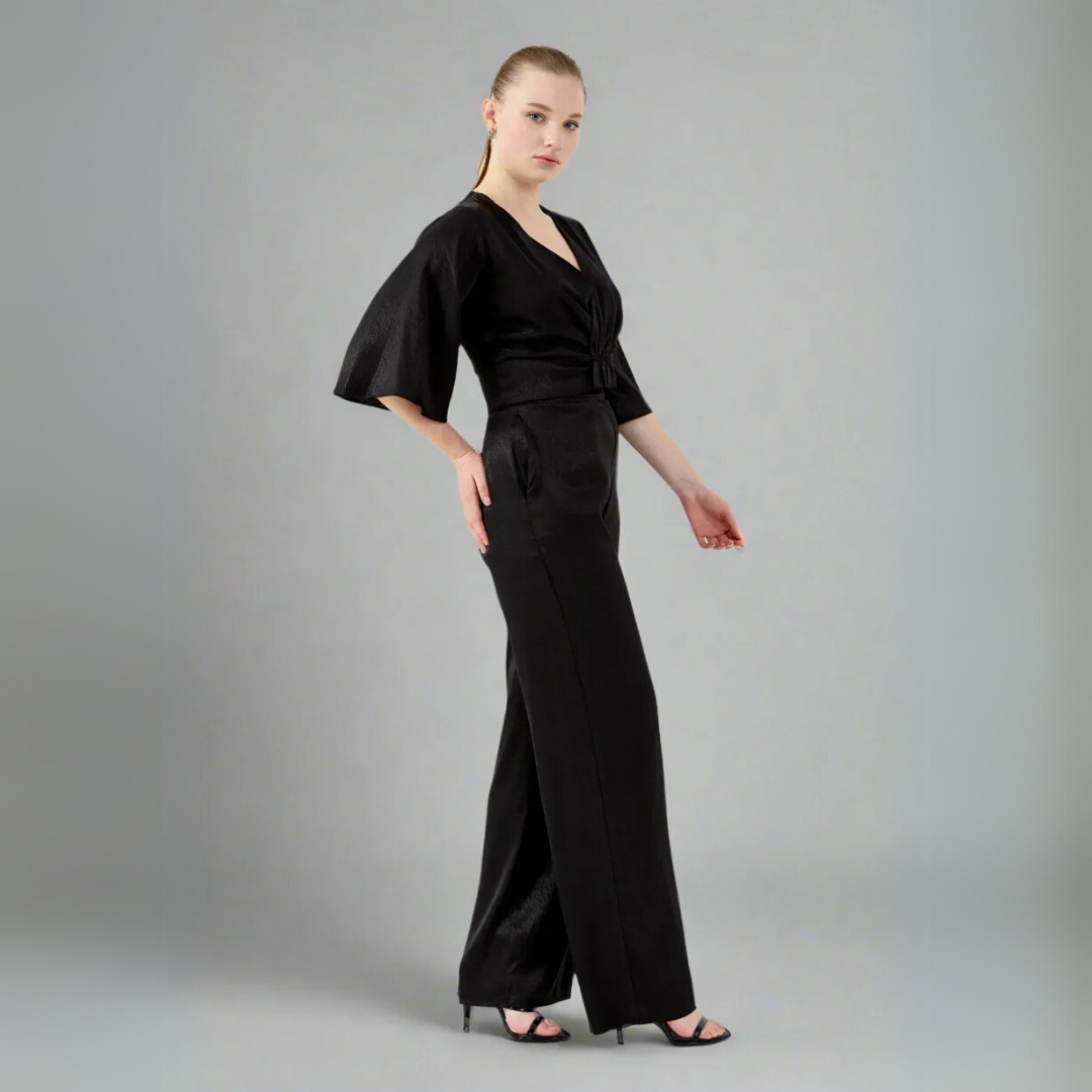 The Lustrous Draped V-Neck Kimono Blouse Top