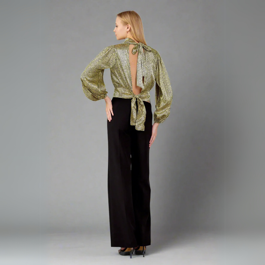 The Printed Open-Back Blouse with Voluminous Sleeves - Yellow