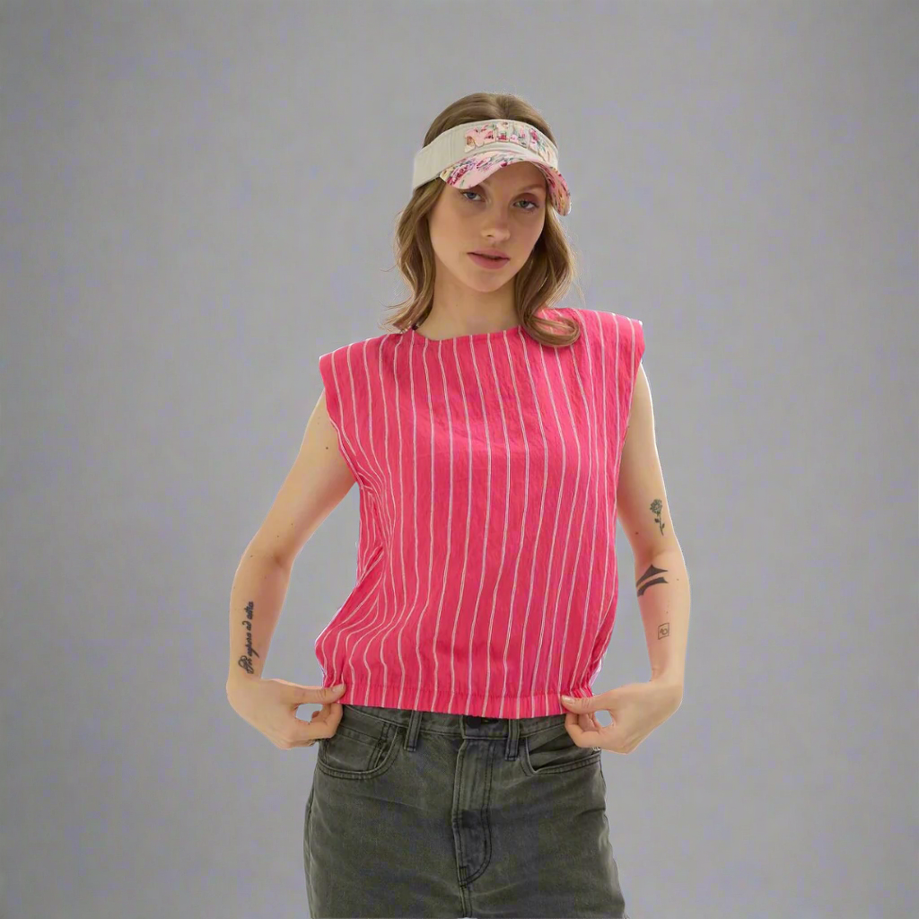 Pinstripe Sleeveless Top - Fuchsia