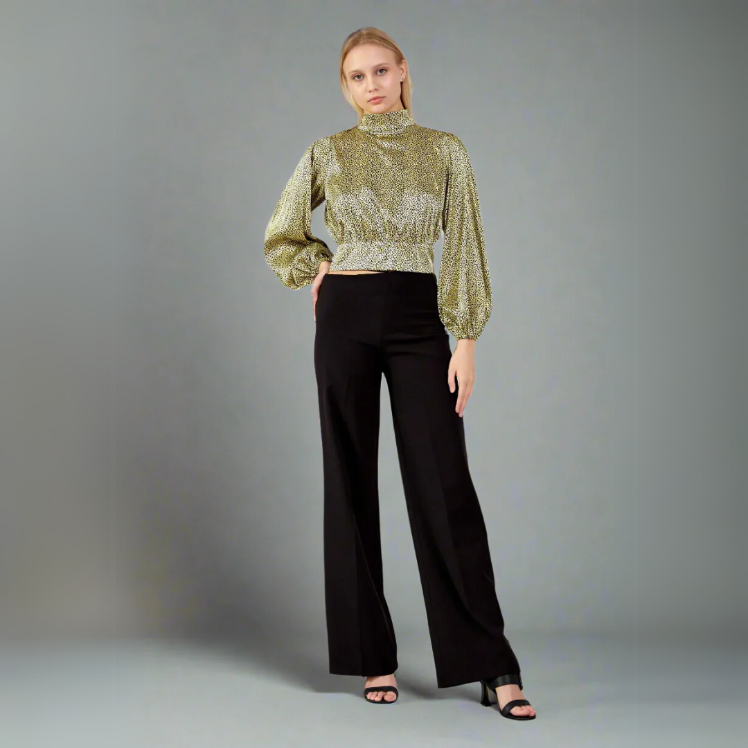 The Printed Open-Back Blouse with Voluminous Sleeves - Yellow
