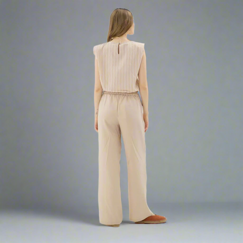 Pinstripe Sleeveless Top - Beige
