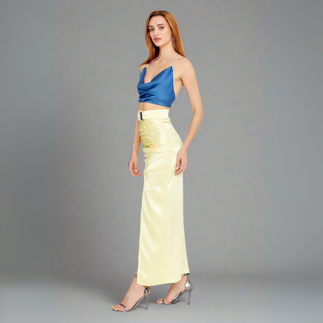 Ruched High-Slit Maxi Skirt - Yellow
