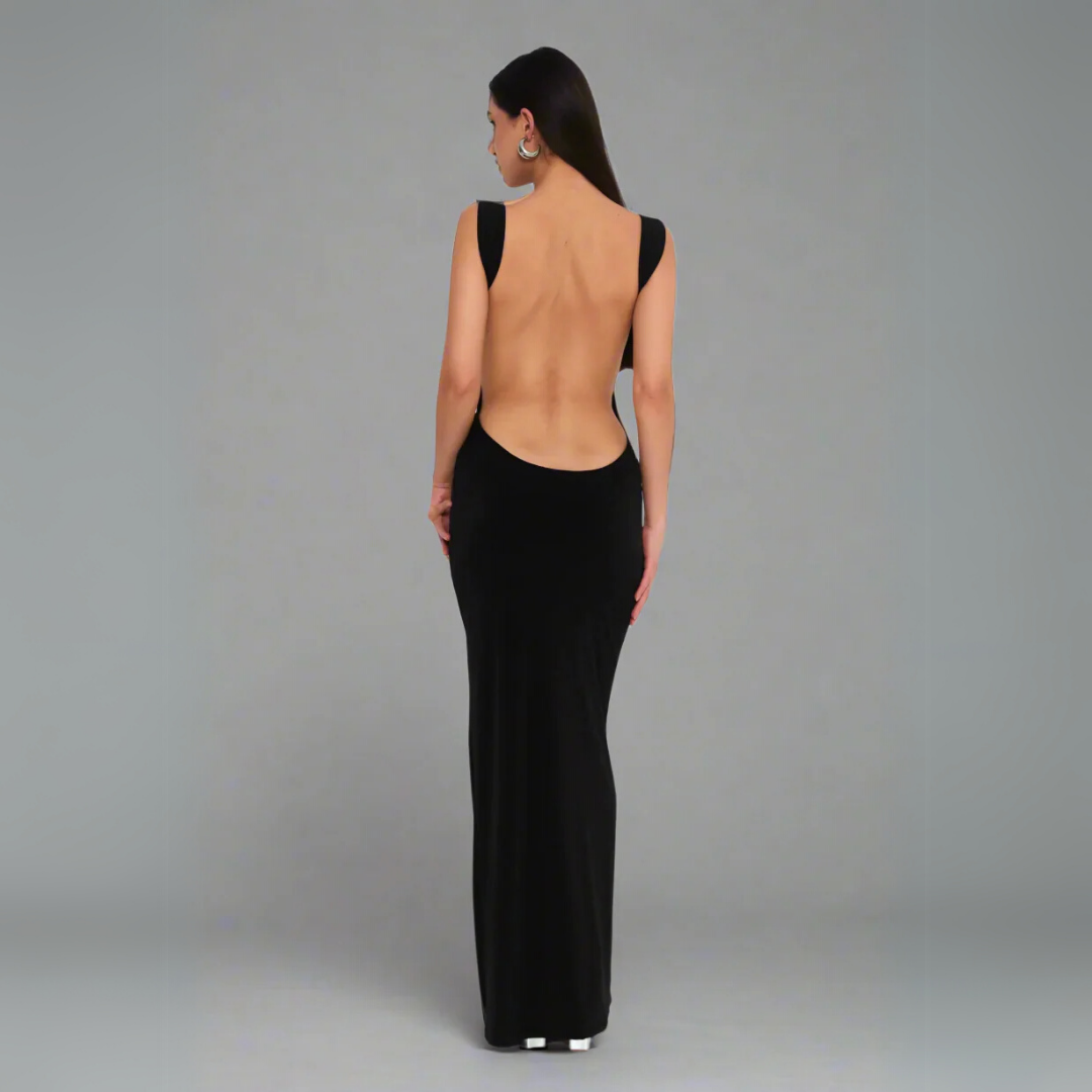 The Sculptural Open-Back Maxi Dress - Black