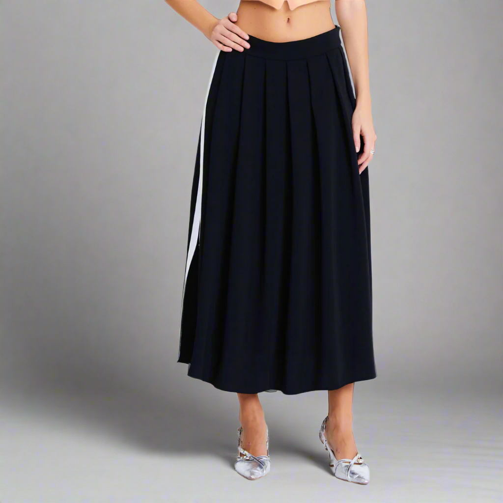 The Pleated Midi Skirt with Contrast Side Stripe