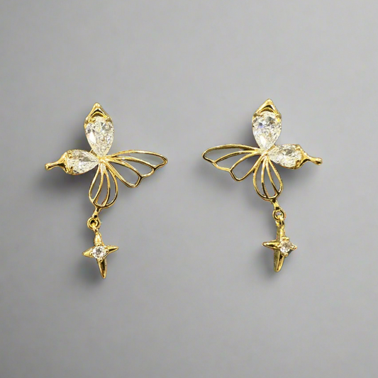 Cubic Zirconia Butterfly Drop Earrings