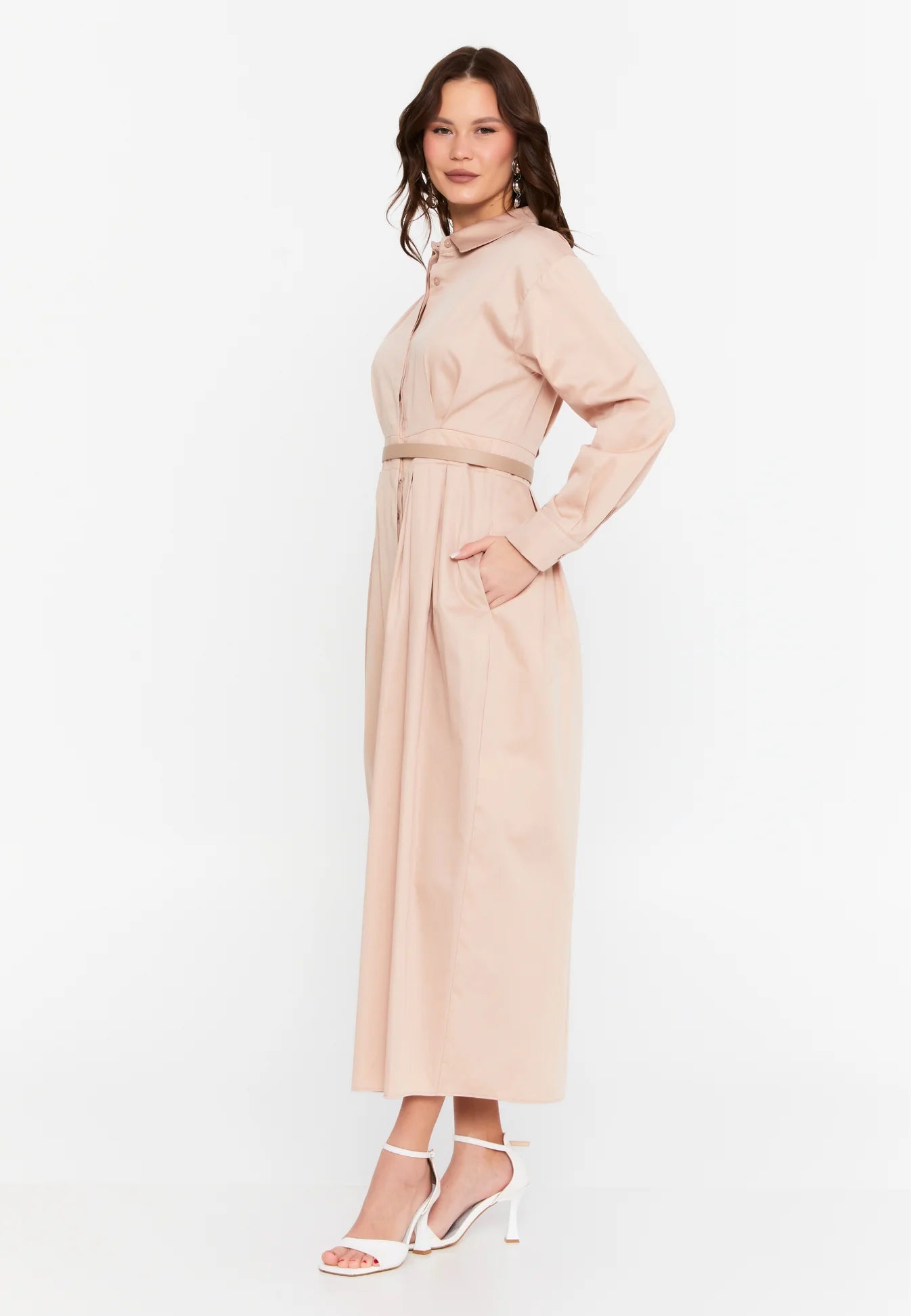 The Classic Collared Maxi Shirt Dress - Beige