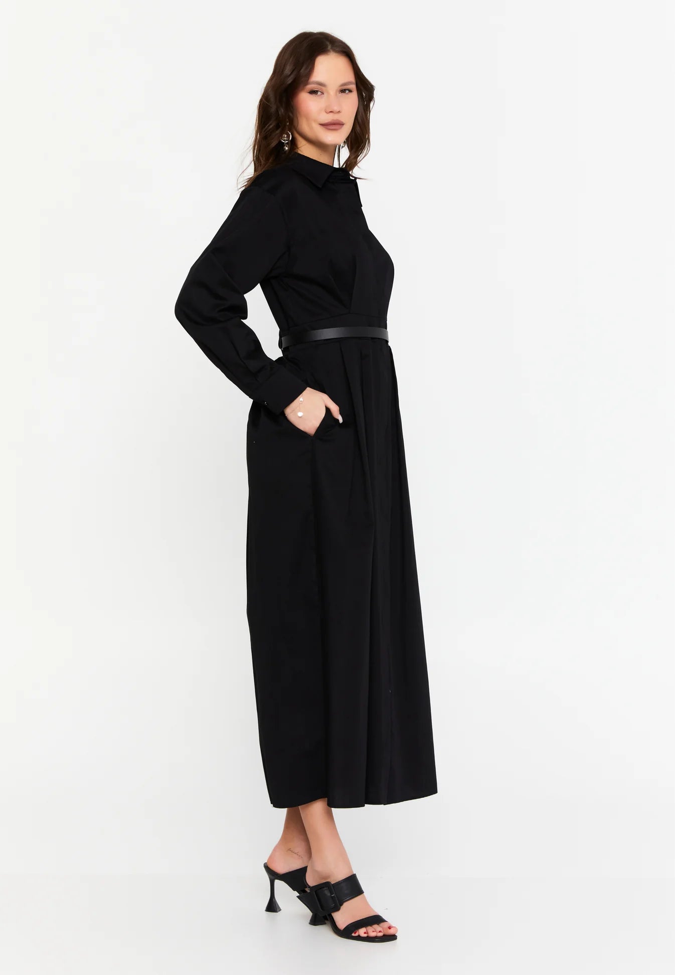 The Classic Collared Maxi Shirt Dress - Black