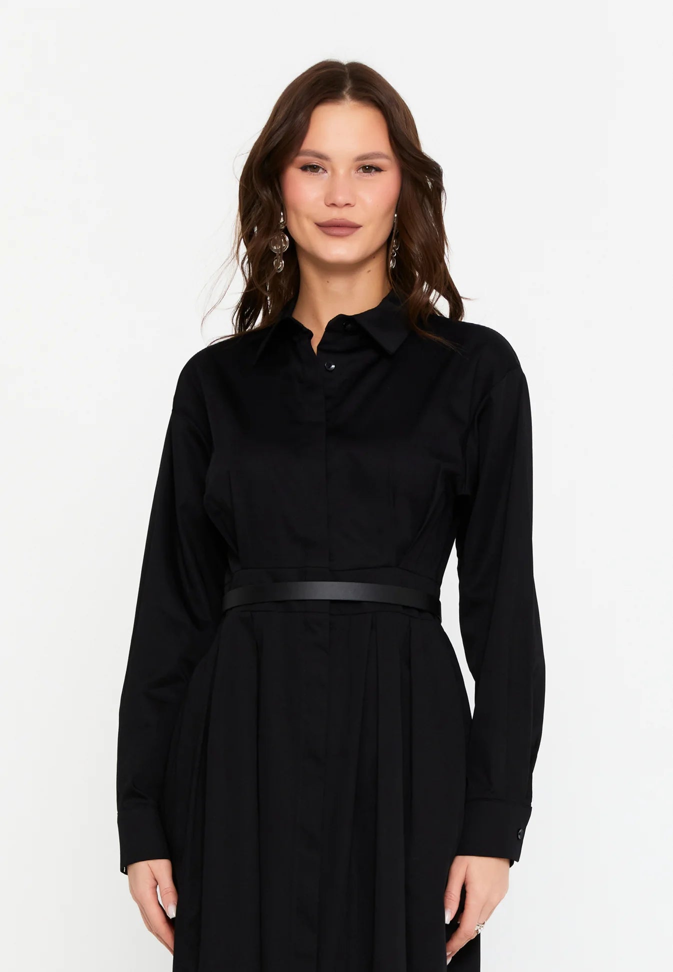 The Classic Collared Maxi Shirt Dress - Black