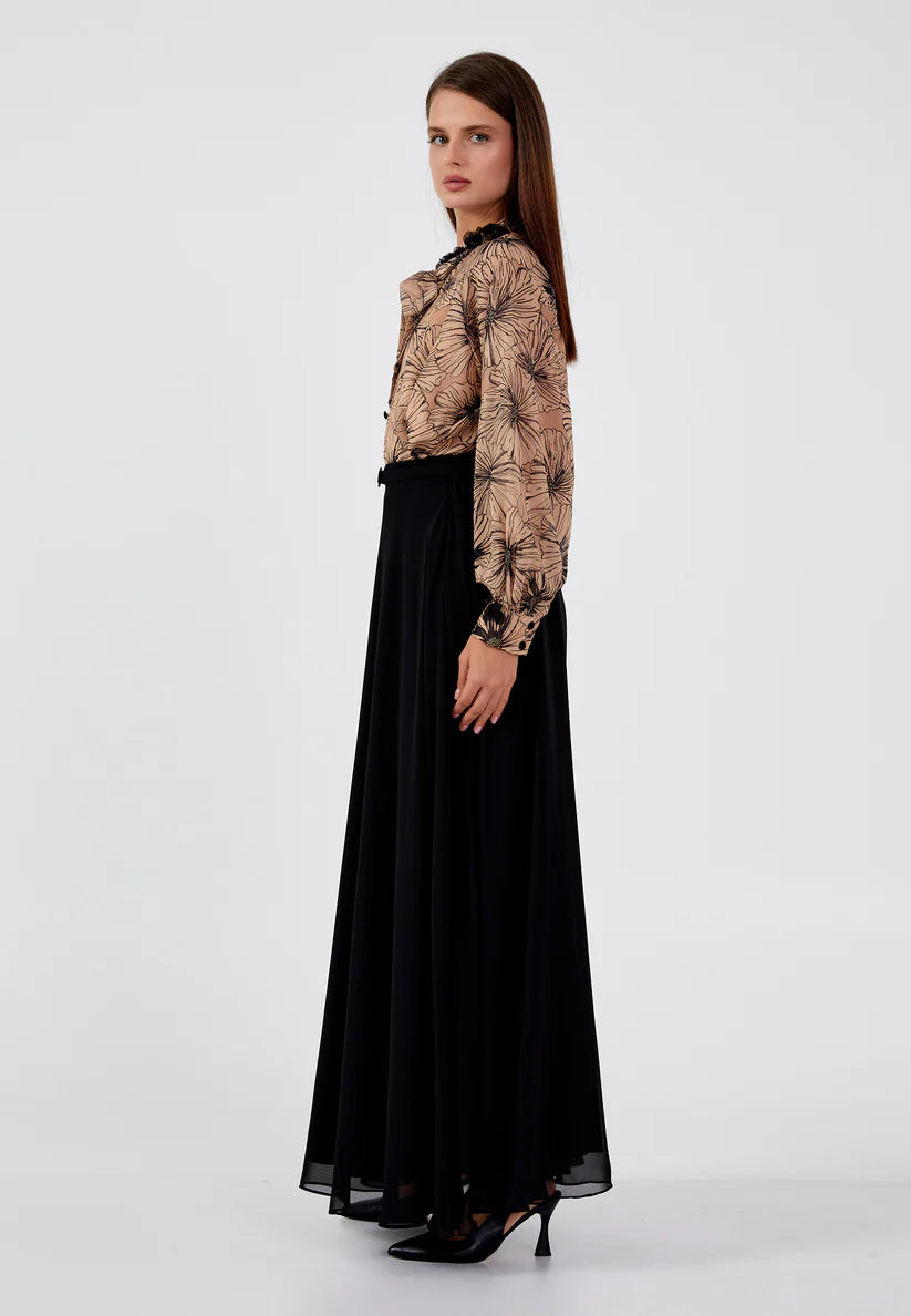 The Elegant Floral Chiffon Two-Piece Set - Brown