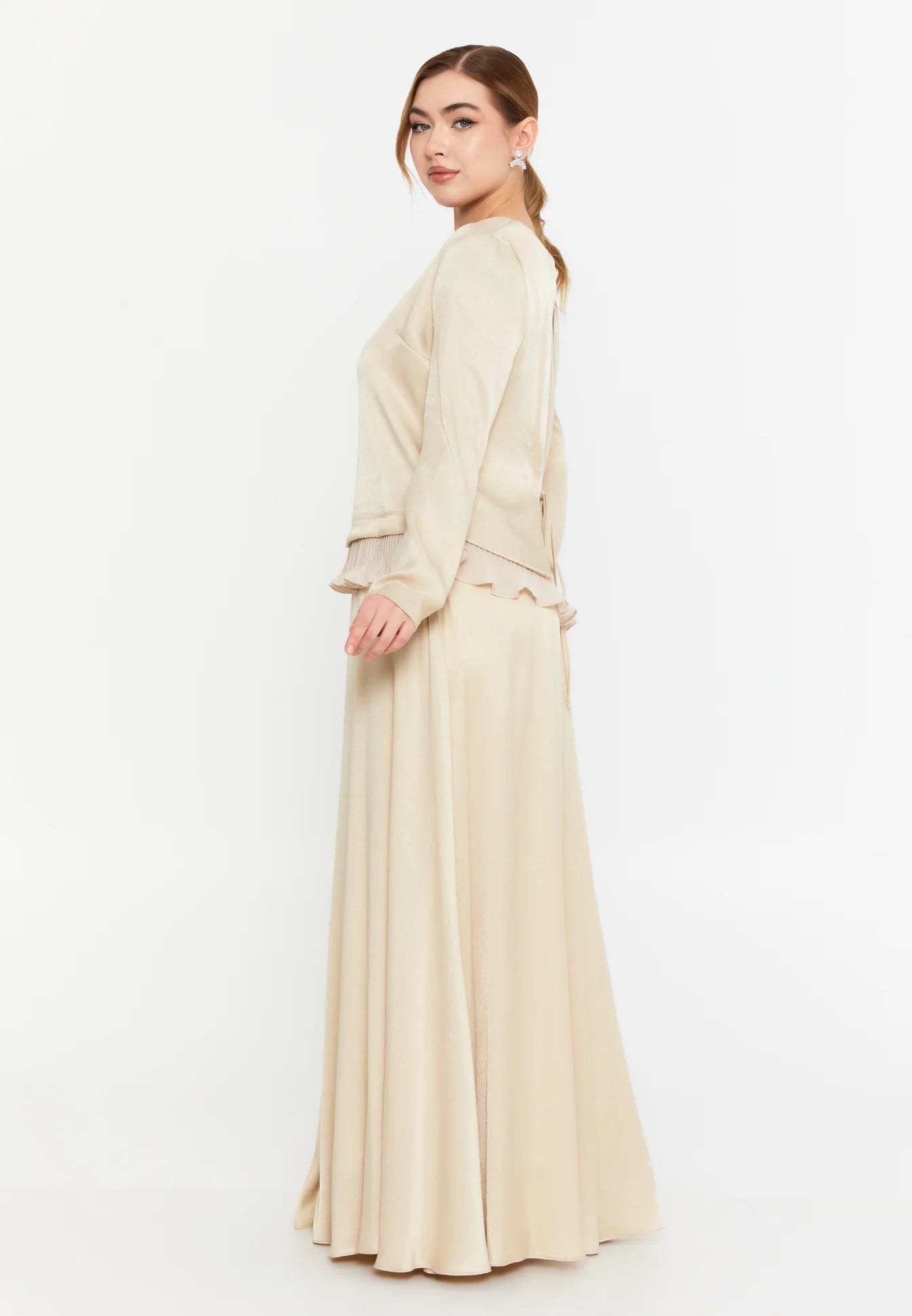 The Chic Satin Two-Piece Set - Beige