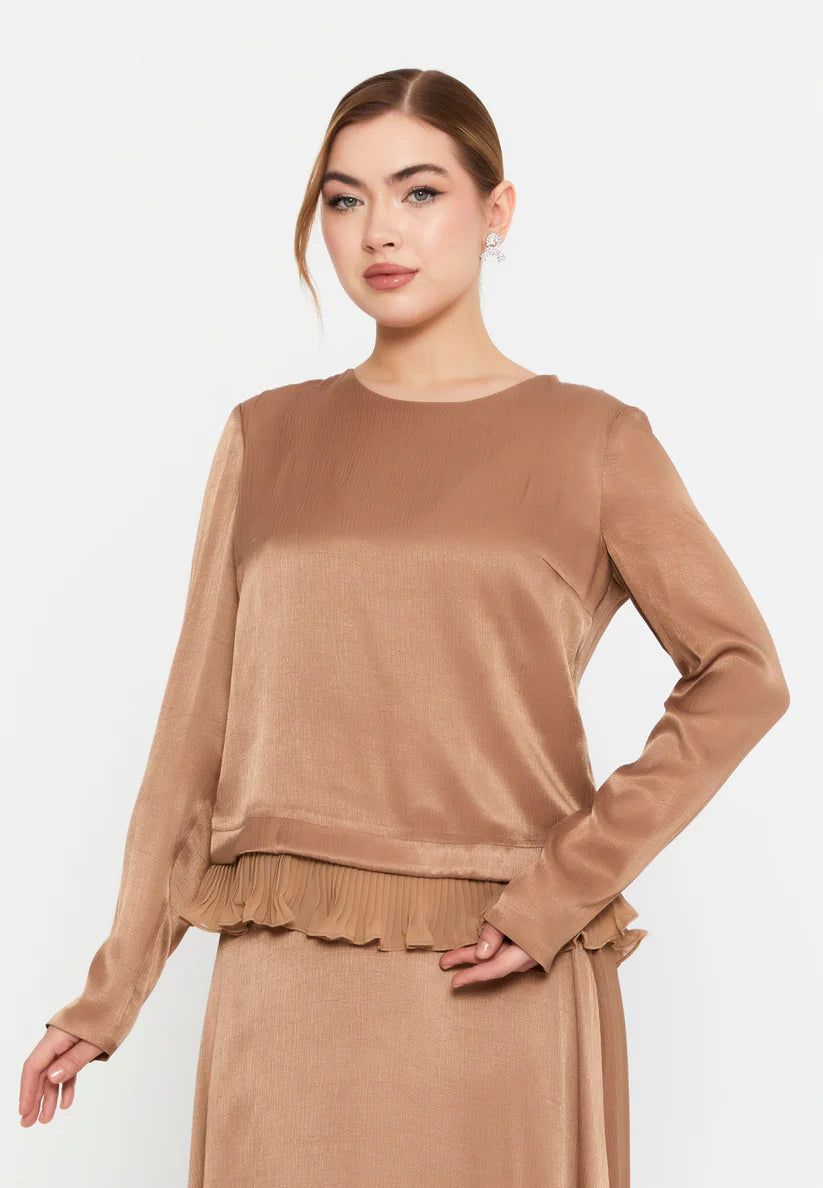 The Chic Satin Two-Piece Set - Brown