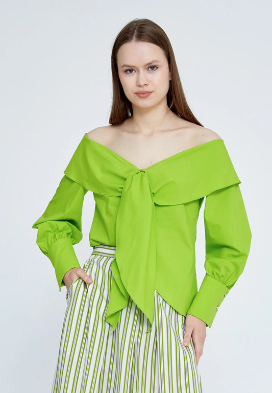 The Chic Off-Shoulder Tie-Front Blouse
