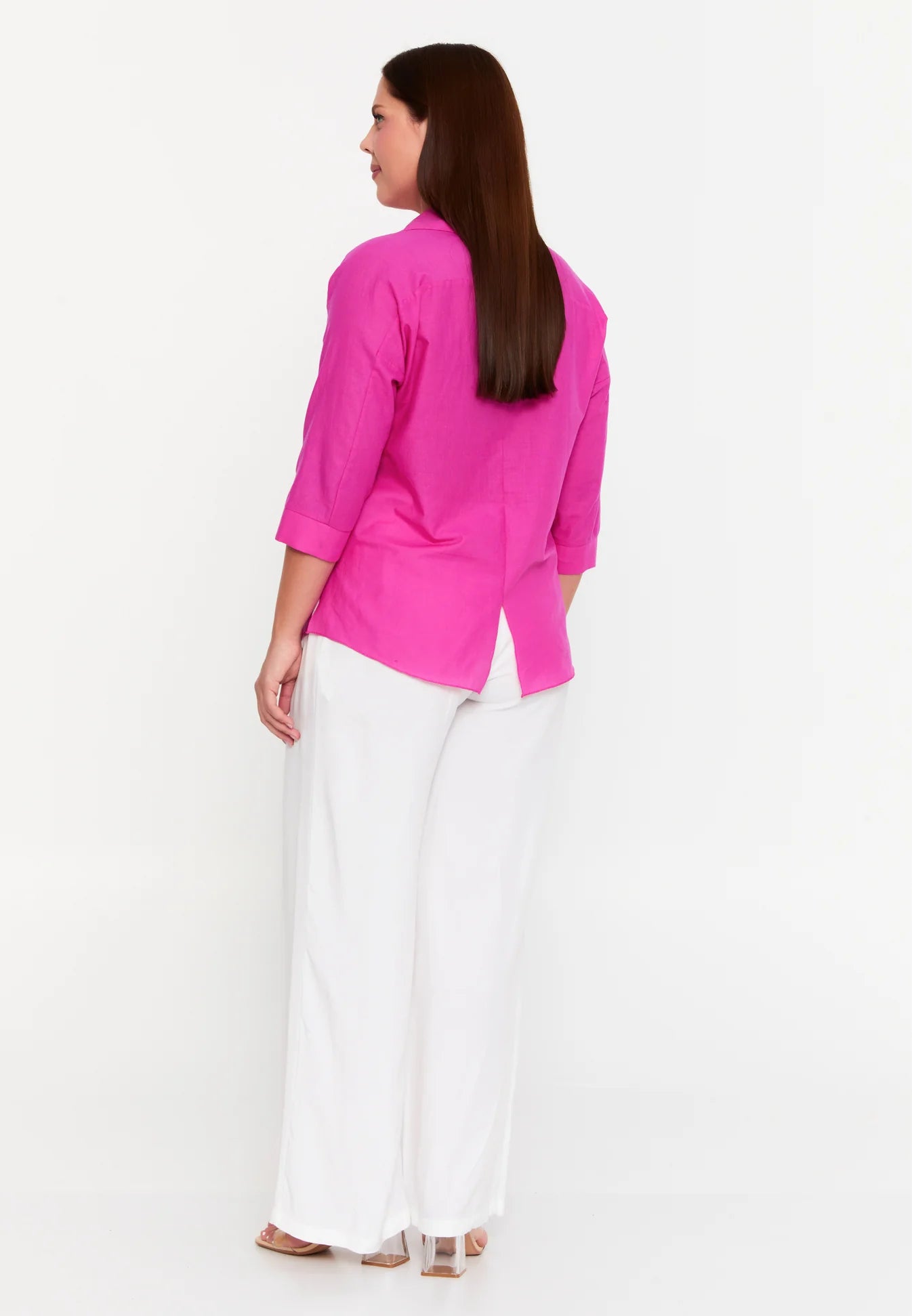 The Relaxed Fit V-Neck High-Low Blouse - Pink