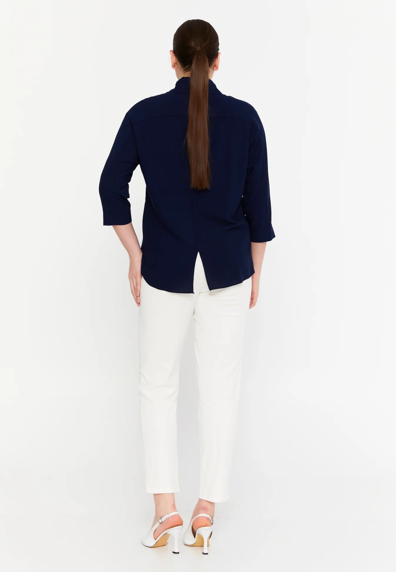 The Relaxed Fit V-Neck High-Low Blouse - Navi