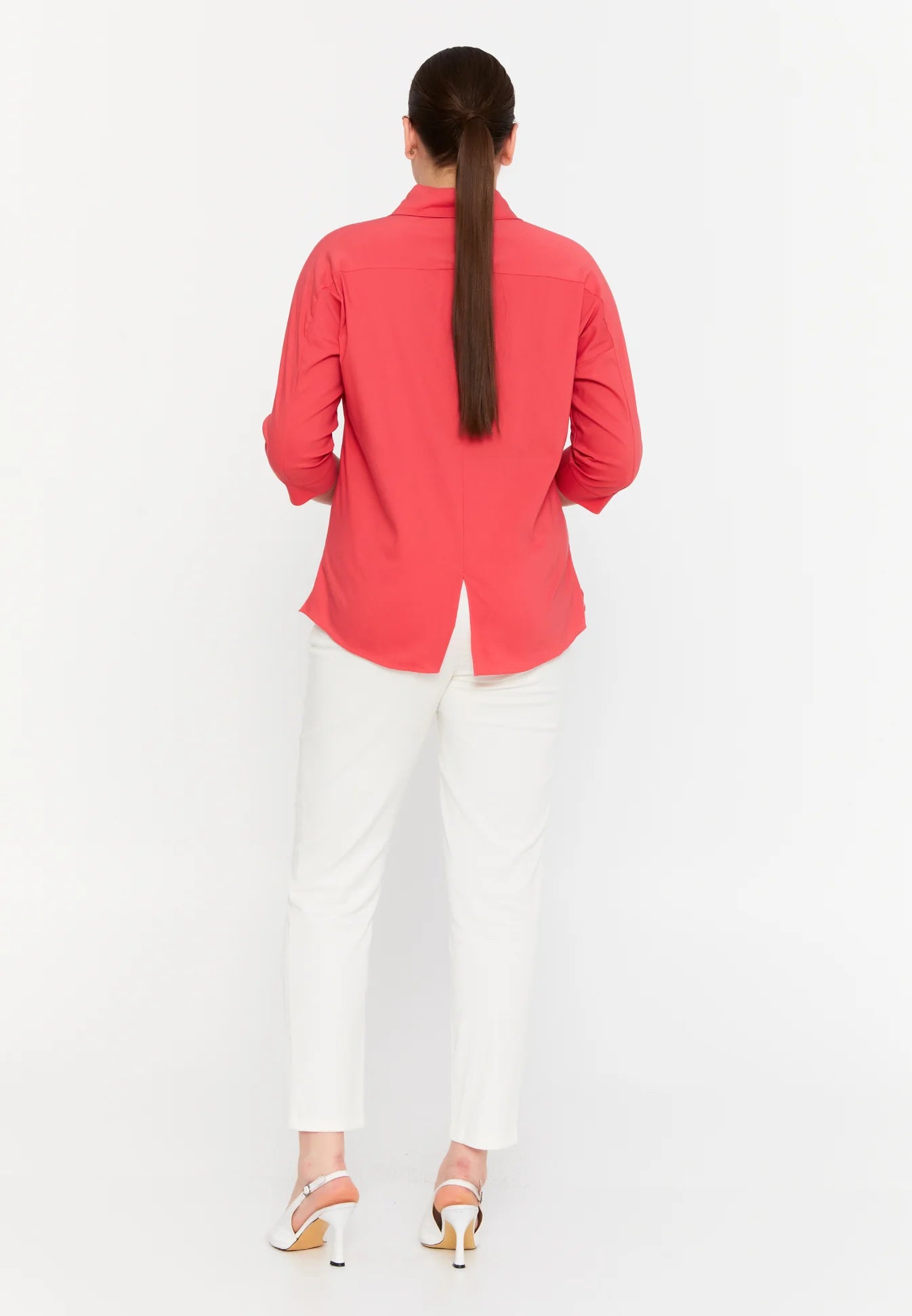 The Relaxed Fit V-Neck High-Low Blouse - Orange
