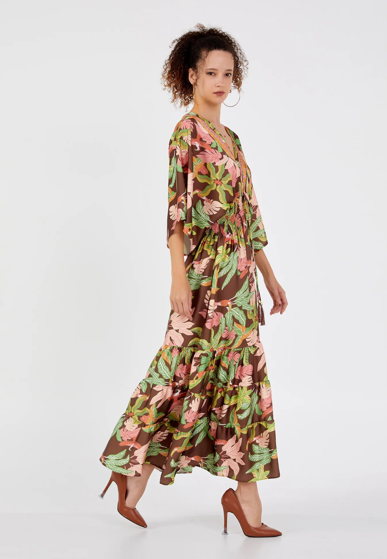 The Tropical Floral Batwing Maxi Dress