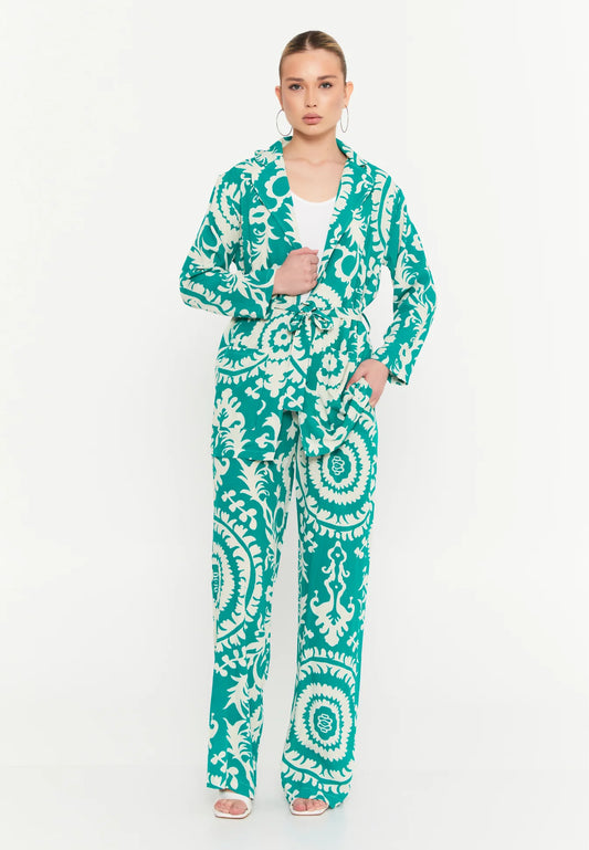 The Veridian Motif Linen-Blend Suit Set