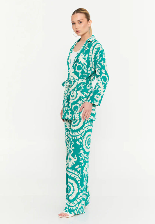 The Veridian Motif Linen-Blend Suit Set