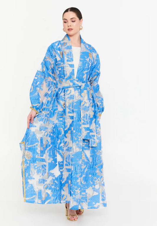 The Illuminated Tulle Wrap Abaya - Blue