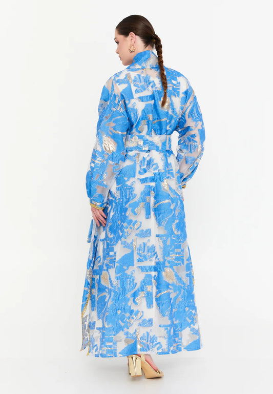 The Illuminated Tulle Wrap Abaya - Blue