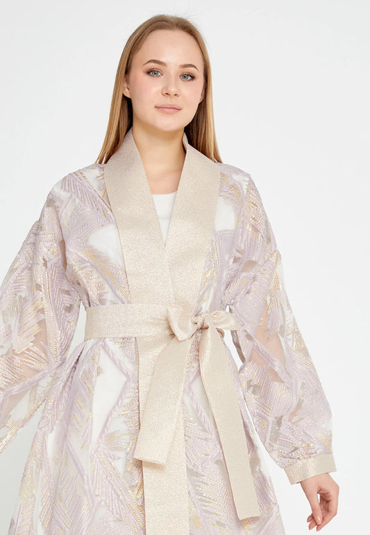 The Pink & Gold Textured Tulle Abaya