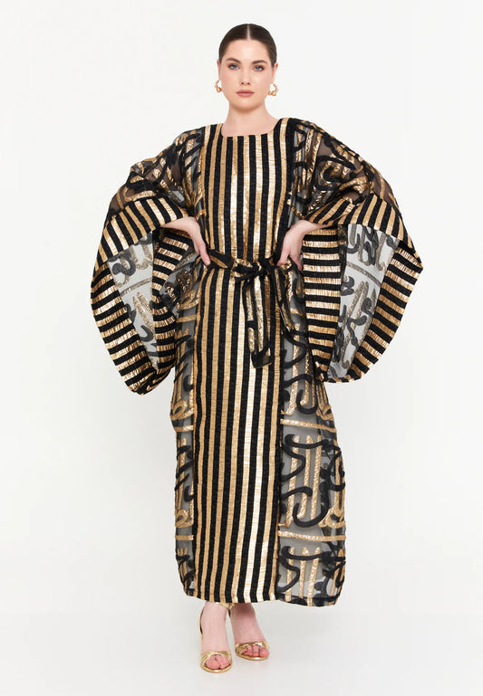 The Glimmering Striped & Textured Polyester Abaya