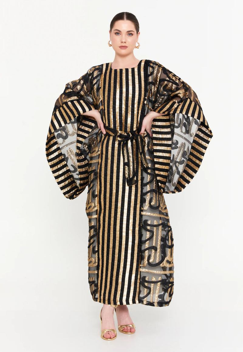 The Glimmering Striped & Textured Polyester Abaya