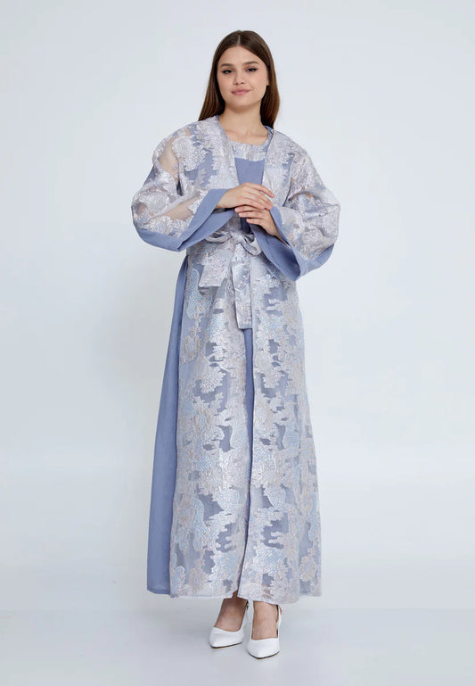 The Delicate Floral Tulle Overlay Abaya set